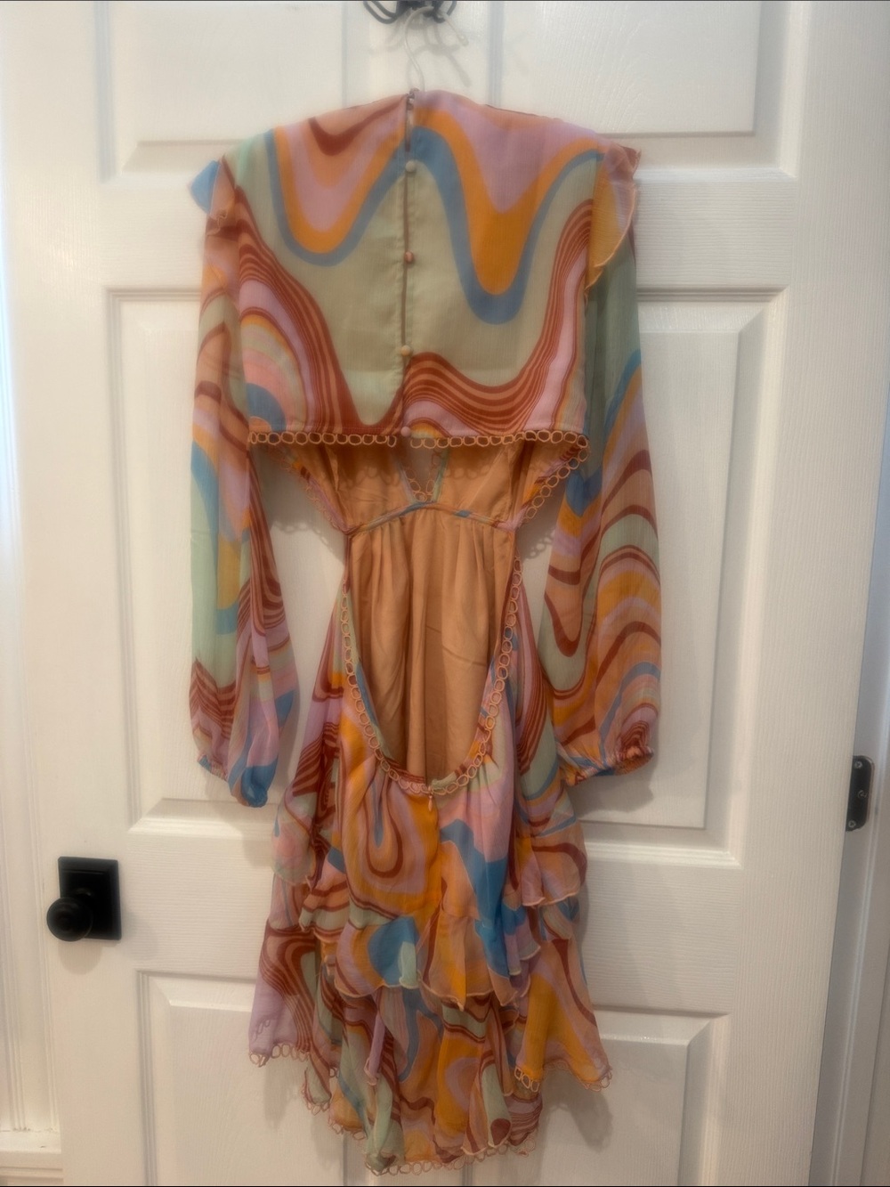 ASOS Pastel Swirl Ruffle Mini Dress - Picture 4 of 5